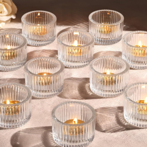 Tealight Candle Holder Set of 12,Glass Small Votive Candle Holders for Table Centerpiece,Glass Tea Light Candles Holder for Party&Home,Halloween,Wedding Decor,2''Dia*1.4''H(Clear)