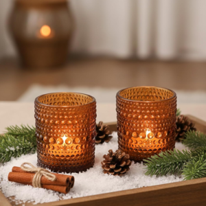 24pcs Amber Votive Candle Holders for Table, 2x2.5in Vintage Glass Small Tea Light Candles Holders for Home Decor, Tealight Candle Holder Decor for Wedding Centerpieces Baby Shower