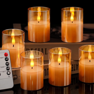 12Pack Glass Flickering Flameless Candles with Remote, 2"X3" Real Wax Votive Candles Battery Operated, Small Electric LED Candles for Wedding Home Decor, w/4 Timers+2 Lighting Modes [Clear]