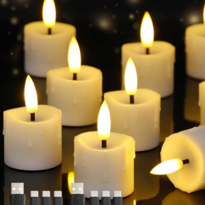 Rechargeable Flameless 1.6" x2.5" Tea Light Candles with Remote & Type-C Charging Cable, Timer LED Flickering White Plastic 9pcs Mini Dripping Wax Votive Tealight Candles