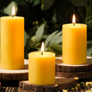 Beeswax Pillar Candles Set of 3,100% Pure Beeswax Candles, 87 Hour Burn Time Bees Wax Candles for Home, Prayer, Unscented, Dripless and Smokeless Organic Pillar Candles,2x2in,2x3in,1.89x4in